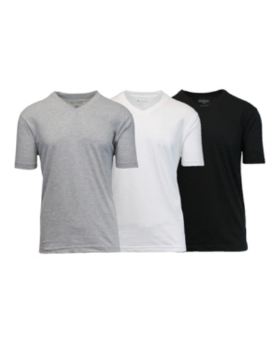 Galaxy By Harvic Men's Short Sleeve V-neck T-shirt, Pack Of 3 In Black-white-heather Gray
