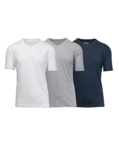 Galaxy By Harvic Men's Short Sleeve V-neck T-shirt, Pack Of 3 In Navy-heather Gray-white