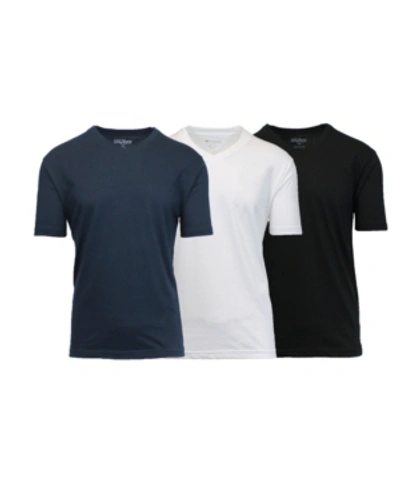 Galaxy By Harvic Men's Short Sleeve V-neck T-shirt, Pack Of 3 In Black-white-navy