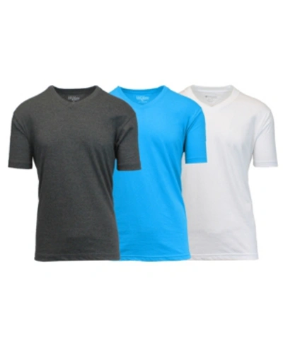 Galaxy By Harvic Men's Short Sleeve V-neck T-shirt, Pack Of 3 In Charcoal-white-aqua