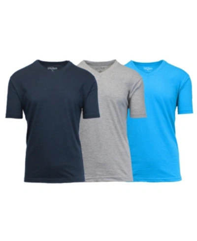 Galaxy By Harvic Men's Short Sleeve V-neck T-shirt, Pack Of 3 In Navy-heather Gray-aqua