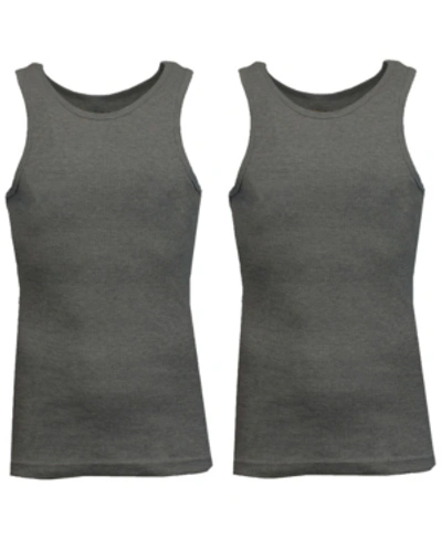 Galaxy By Harvic Men's Famous Heavyweight Ribbed Tank Top, Pack Of 2 In Charcoal-charcoal