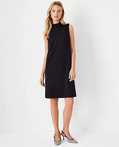 Ann Taylor The Mock Neck Shift Dress In Double Knit In Black