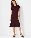 Ann Taylor The Midi Flare Dress In Double Knit In Midnight Fig