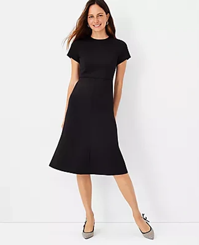 Ann Taylor The Midi Flare Dress In Double Knit In Black