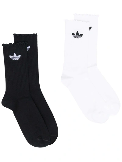 Adidas Originals Ruffled Crew Socks Set Of 2 In Black