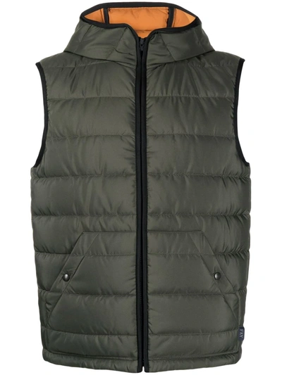 Fay Hooded Quilted Gilet In Dark Green