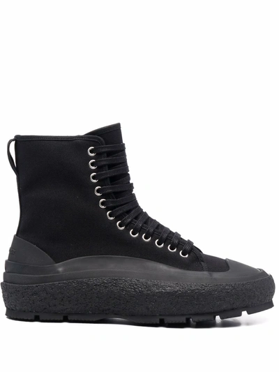 Jil Sander Lace-up Hi-top Sneakers In Black