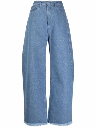 Marques' Almeida Frayed-cuff Wide-leg Jeans In Blue