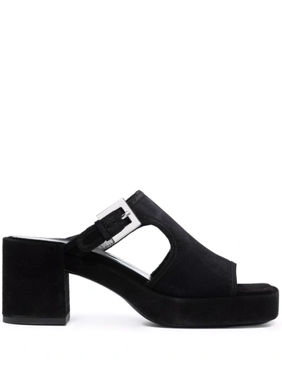 By Far Melba Suede Slide High-heel Sandals In Black