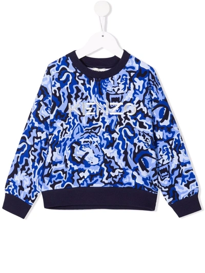 Kenzo Kids' Tiger-motif Cotton Sweatshirt In Blue