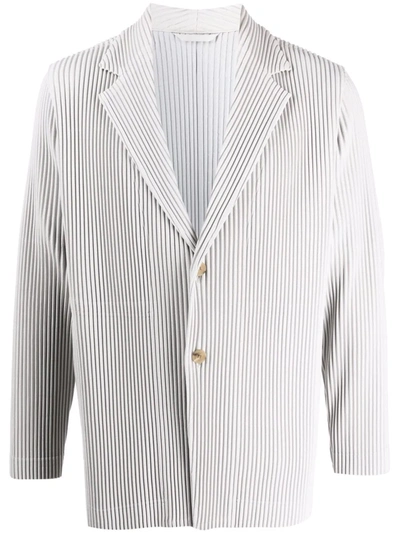 Issey Miyake Pleated Single-breasted Woven Jacket In Light Gray