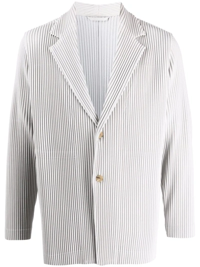 Issey Miyake Pleated Single-breasted Woven Jacket In Light Grey