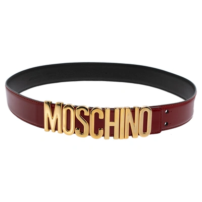 Pre-owned Moschino Red Glossy Leather Classic Logo Belt 100 Cm