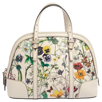 Pre-owned Gucci Off White Floral Print Leather Nice Satchel