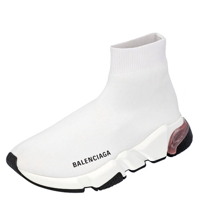 Pre-owned Balenciaga White Knit Speed Clear Sole Trainers Size Eu 40