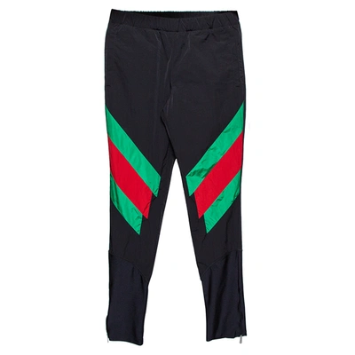 Pre-owned Gucci Black Synthetic Stripe Paneled Track Pants S