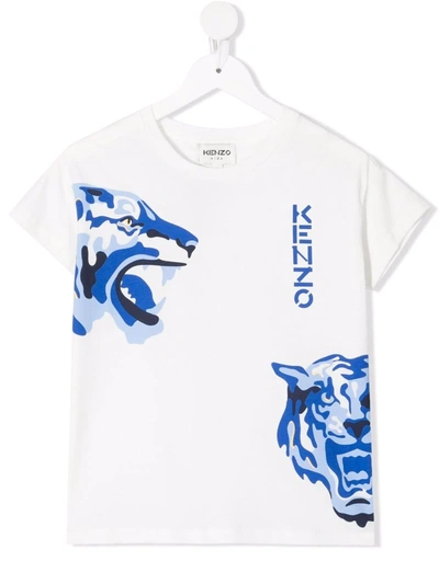 Kenzo Kids' Chest Logo-print T-shirt In Ecru