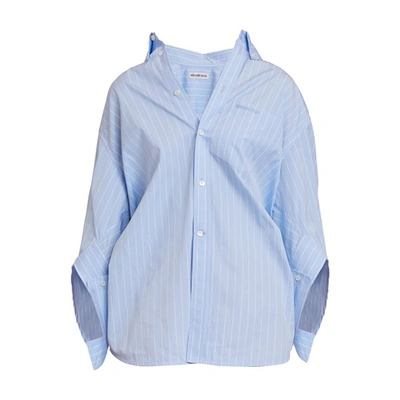 Balenciaga Twisted Button-down Asymmetric Shirt In Sky Blue White