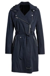 Avec Les Filles Water Resistant Moto Detail Trench Coat In Navy