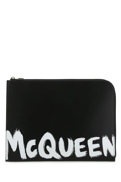 Alexander Mcqueen Black Leather Document Holder Black  Uomo Tu In Blackwhite