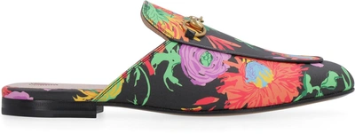 Gucci X Ken Scott Floral Print Horsebit Mules In Black