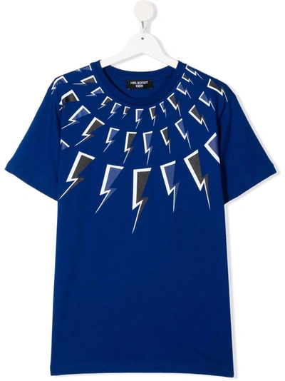 Neil Barrett Kids' Thunderbolt-print T-shirt In Blue