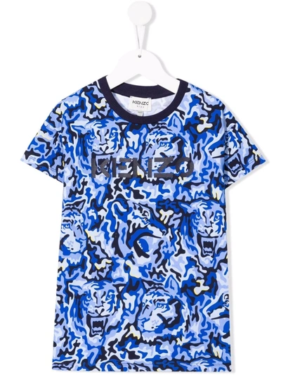 Kenzo Kids' All Over Print Cotton Jersey T-shirt In Navy