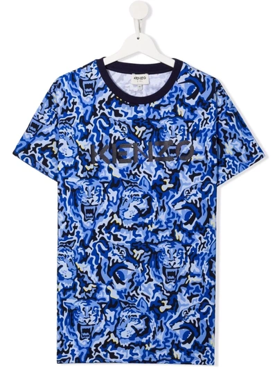 Kenzo Kids' Embroidered-logo T-shirt In Blue