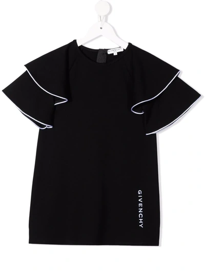 Givenchy Kids' Logo Milano平纹针织褶饰连衣裙 In Black