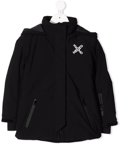 Kenzo Logo Hooded Nylon Puffer Ski Jacket In Black