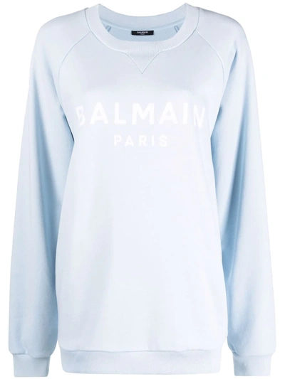Balmain Logo-print Cotton-jersey Sweatshirt In Blue