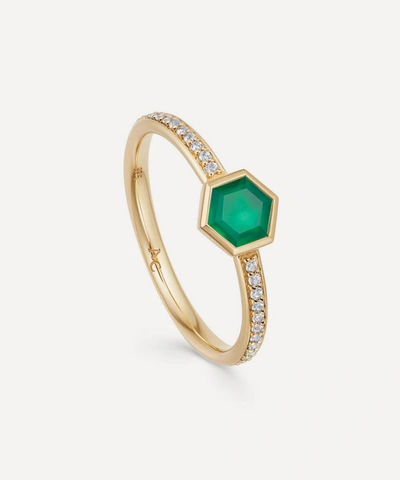 Astley Clarke Gold Plated Vermeil Silver Mini Deco Green Agate And White Sapphire Ring