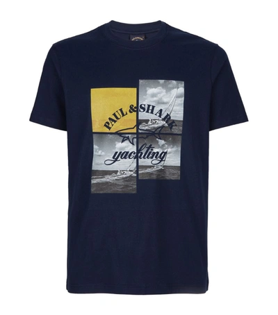 Paul & Shark Organic Cotton T-shirt With Printed In Navy