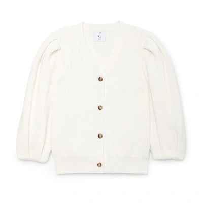 G. Label Hill Ribbed Puff Sleeve Cardigan In Ivory