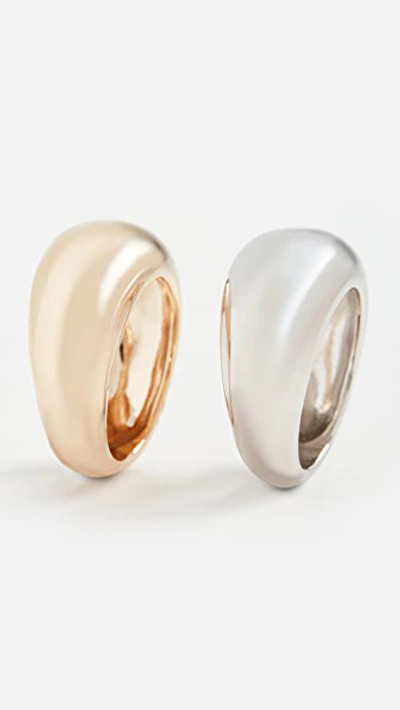 Timeless Pearly Set Of Tube Rings In Gold/silver