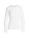 Majestic Soft Touch Flat-edge Long-sleeve Crewneck Top In Blanc