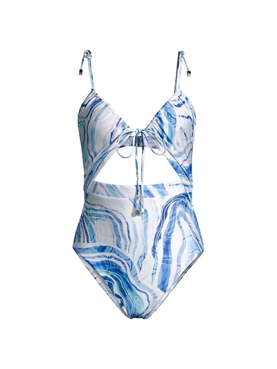 Suboo Agate Gathered Self-tie Swimsuit In Blue Multi