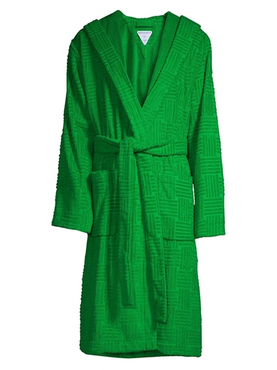 Bottega Veneta Bottega Venta Intrecciato Pattern Hooded Cotton Bathrobe In Green