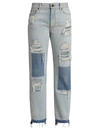 MONSE DISTRESSED PATCH STRAIGHT LEG JEANS,400014512006