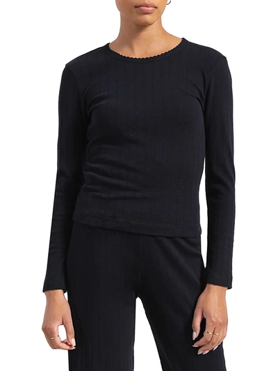 Leset Women's Pointelle Long-sleeve Top In Black