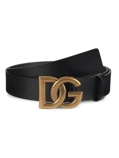 Dolce & Gabbana Men's Dg Logo Leather Belt In Nero