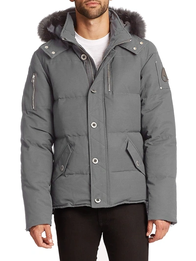 Moose Knuckles 3q Fox Fur-trim Puffer Jacket In Grey