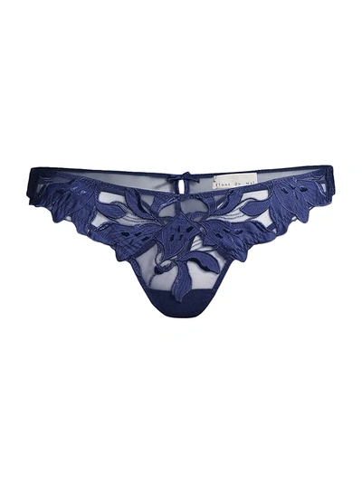 Fleur Du Mal Lily Lace Thong In Starry Blue