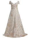 Rene Ruiz Collection Women's Off-the-shoulder Fil Coupé Sequin Ball Gown In Champagne