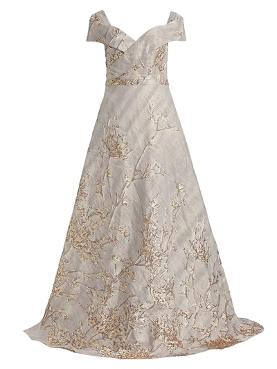 Rene Ruiz Collection Women's Off-the-shoulder Fil Coupé Sequin Ball Gown In Champagne