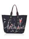 Christian Louboutin Frangibus Leather-trimmed Frayed Printed Canvas Tote In Navy White