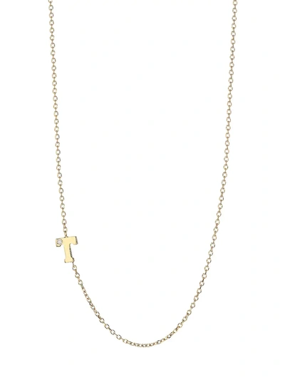 Anzie Love Letter 14k Yellow Gold Single Diamond Initial Necklace In Initial T