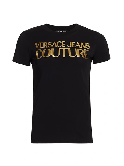 Versace Metallic Logo T-shirt In Black Gold