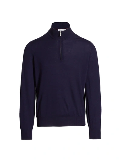 Brunello Cucinelli Men's Wool & Cashmere Quarter Zip Sweater In Navy
